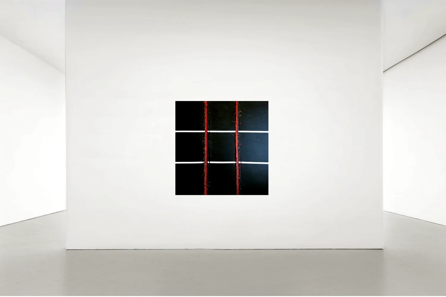 Room I photographed from the doorway: one small square painting on a long empty wall.
